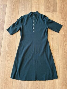 Theory Jade Green Short-Sleeve Button Front A-Line Fitted Dress stretchy medium